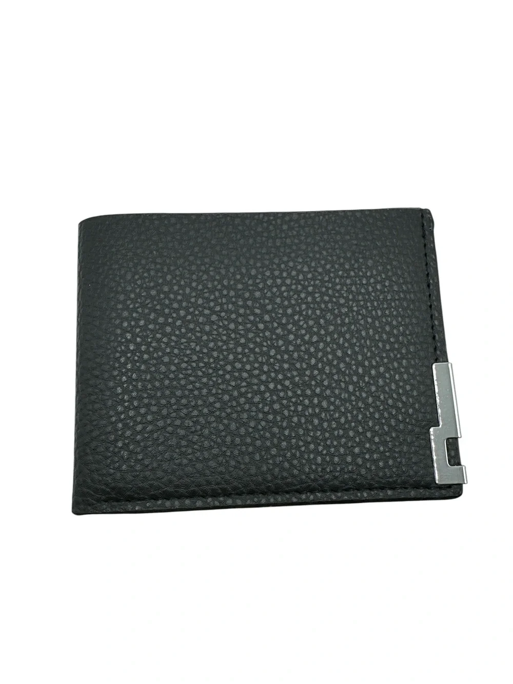 Men's Black Faux Leather Wallet with Silver Accent